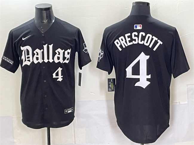 Dallas Cowboys #4 Dak Prescott Black 'Gothic Lone Star Edition' Limited Stitched Baseball Jersey Dallas Cowboys #4 Dak Prescott Black 'Gothic Lone Star Edition' Limited Stitched Baseball Jersey