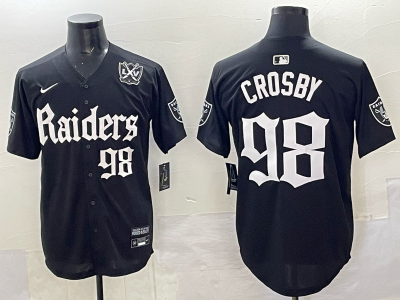 Las Vegas Raiders #98 Maxx Crosby Black 'Gothic Sin City Shadows Edition' With 65th Anniversary Patch Vapor Limited Stitched Baseball Jersey