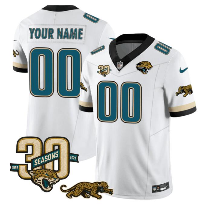 Jacksonville Jaguars Active Player Custom White F.U.S.E. With 30th Seasons Patch Vapor Limited Football Stitched Jersey Jacksonville Jaguars Active Player Custom White F.U.S.E. With 30th Seasons Patch Vapor Limited Football Stitched Jersey