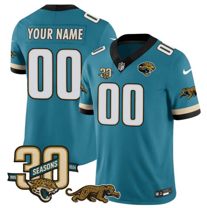 Jacksonville Jaguars Active Player Custom Teal F.U.S.E With 30th Seasons Patch Vapor Limited Football Stitched Jersey Jacksonville Jaguars Active Player Custom Teal F.U.S.E With 30th Seasons Patch Vapor Limited Football Stitched Jersey