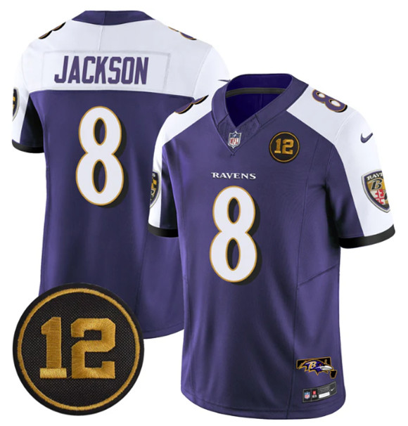Baltimore Ravens #8 Lamar Jackson Purple Alternate 2025 F.U.S.E Jacoby Jones Patch Vapor Limited Football Jersey