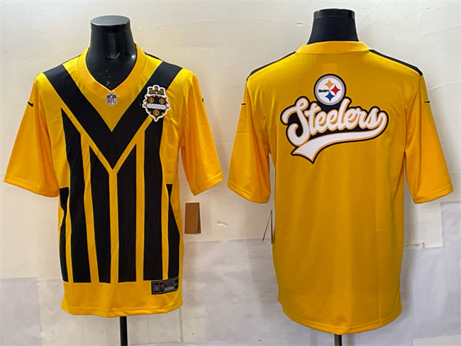 Pittsburgh Steelers Team Big Logo Gold 1933 Throwback Alternate Football Stitched Jersey