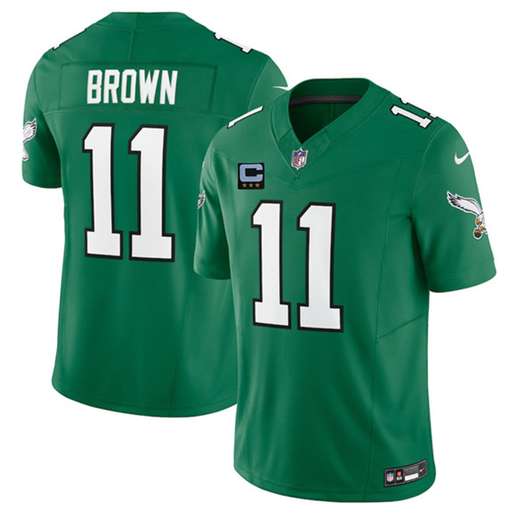 Philadelphia Eagles #11 A.J. Brown Kelly Green 2025 F.U.S.E. With 3-Star C Patch Vapor Untouchable Limited Throwback Football Stitched Jersey