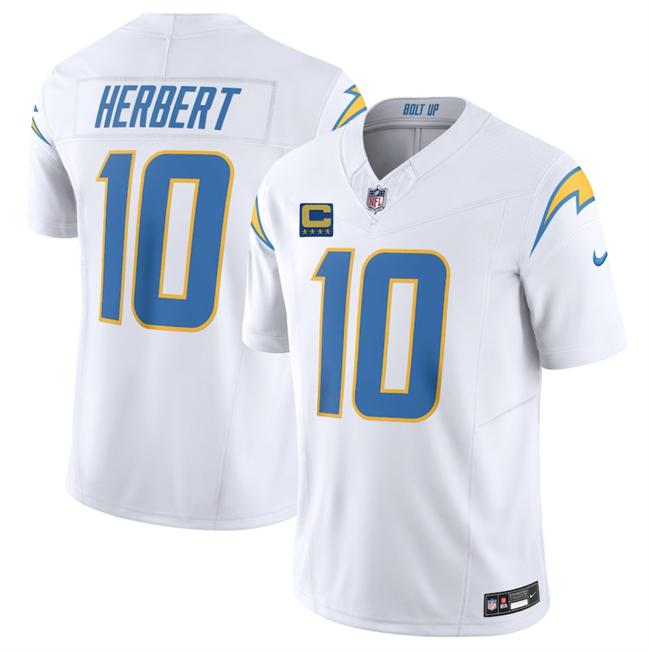 Los Angeles Chargers #10 Justin Herbert White 2025 F.U.S.E With 4-Star C Patch Vapor Limited Stitched Football Jersey