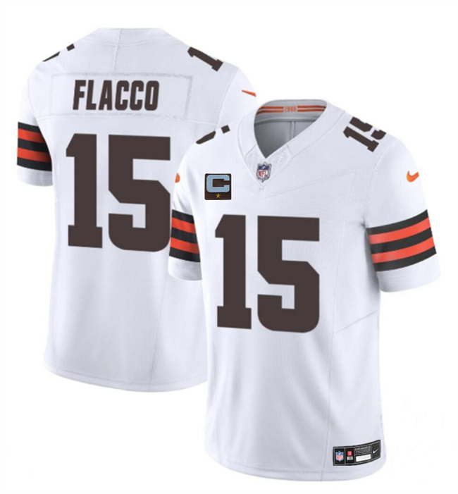 Cleveland Browns #15 Joe Flacco White 2025 F.U.S.E. With 1-Star C Patch Vapor Limited Stitched Football Jersey Cleveland Browns #15 Joe Flacco White 2025 F.U.S.E. With 1-Star C Patch Vapor Limited Stitched Football Jersey