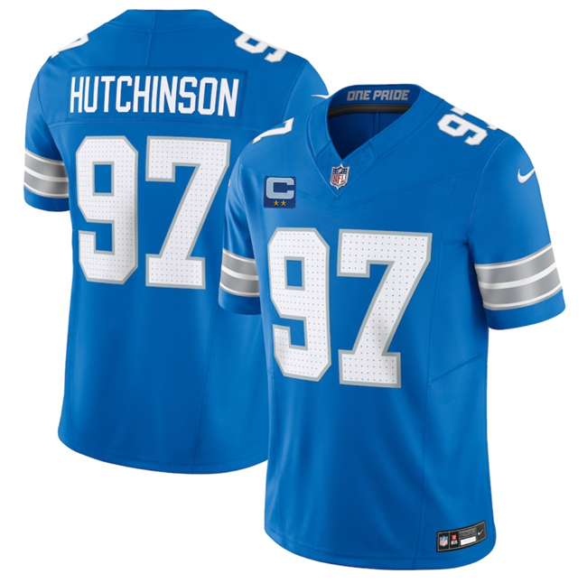 Detroit Lions #97 Aidan Hutchinson Blue 2025 F.U.S.E. With 2-Star C Patch Vapor Limited Football Stitched Game Jersey