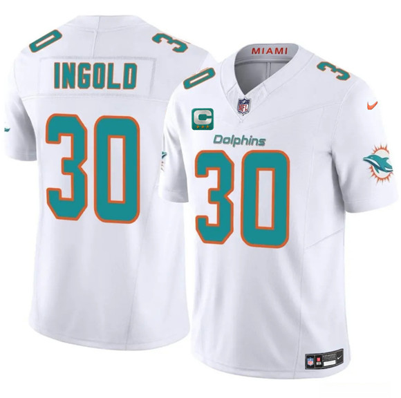 Miami Dolphins #30 Alec Ingold White 2025 F.U.S.E. With 3-Star C Patch Vapor Limited Football Stitched Jersey