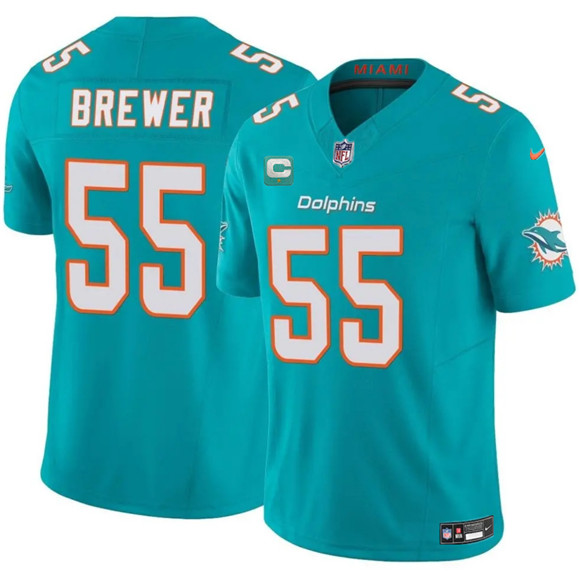 Miami Dolphins #55 Aaron Brewer Aqua 2025 F.U.S.E. With 1-Star C Patch Vapor Limited Football Stitched Jersey