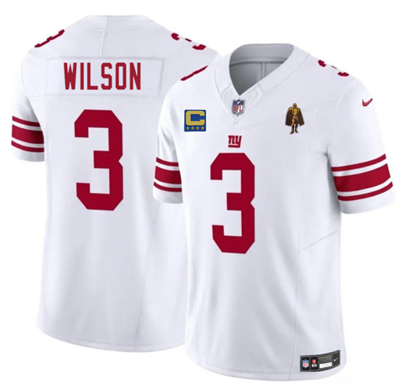 New York Giants #3 Russell Wilson White 2025 F.U.S.E. With 4-star C Patch And Walter Payton Patch Vapor Untouchable Limited Football Stitched Jersey