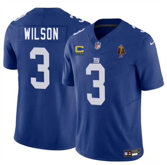 New York Giants #3 Russell Wilson Blue 2025 F.U.S.E. With 4-star C Patch And Walter Payton Patch Vapor Untouchable Limited Football Stitched Jersey