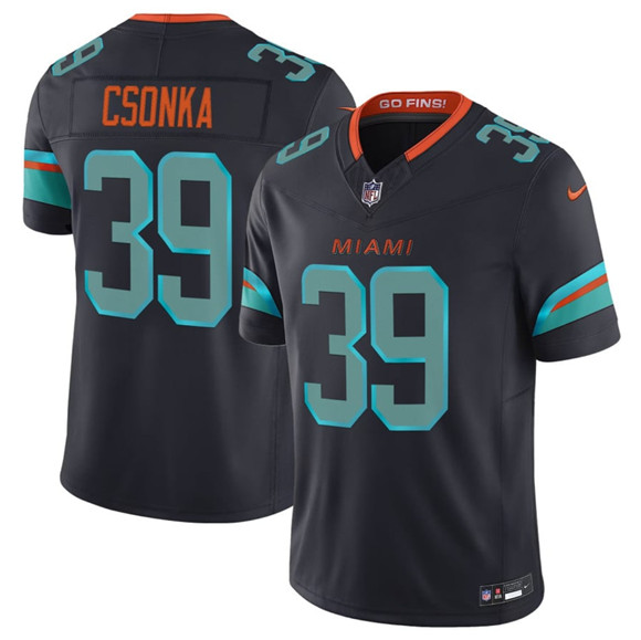 Miami Dolphins #39 Larry Csonka Black 2025 F.U.S.E. "Rivalries" Vapor Limited Football Stitched Jersey Miami Dolphins #39 Larry Csonka Black 2025 F.U.S.E. "Rivalries" Vapor Limited Football Stitched Jersey