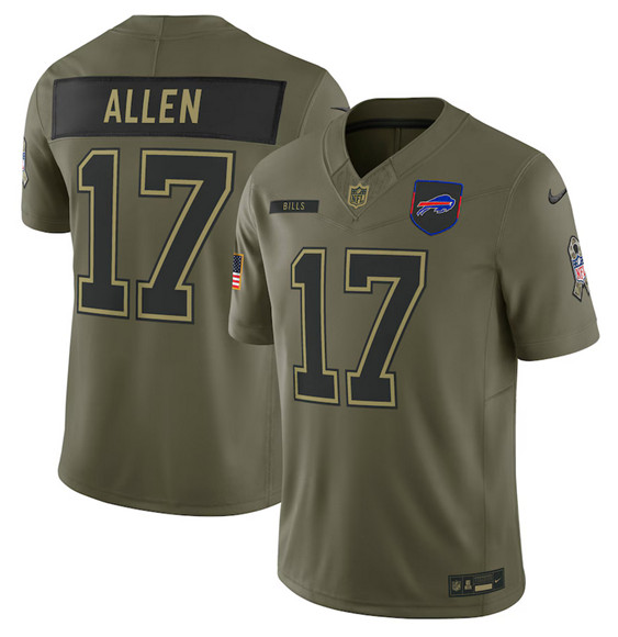 Buffalo Bills #17 Josh Allen Olive 2025 Salute to Service Limited Football Stitched Jersey Buffalo Bills #17 Josh Allen Olive 2025 Salute to Service Limited Football Stitched Jersey