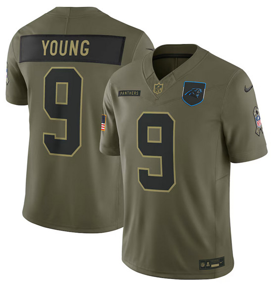 Carolina Panthers #9 Bryce Young Olive 2025 Salute to Service Limited Football Stitched Jersey Carolina Panthers #9 Bryce Young Olive 2025 Salute to Service Limited Football Stitched Jersey