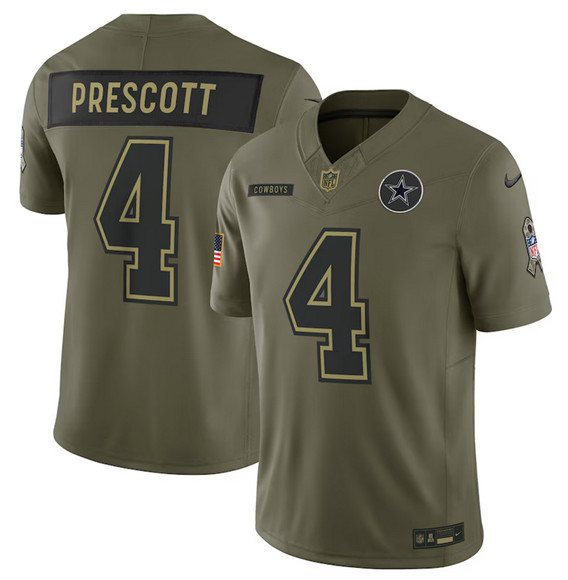 Dallas Cowboys #4 Dak Prescott Olive 2025 Salute to Service Limited Football Stitched Jersey Dallas Cowboys #4 Dak Prescott Olive 2025 Salute to Service Limited Football Stitched Jersey