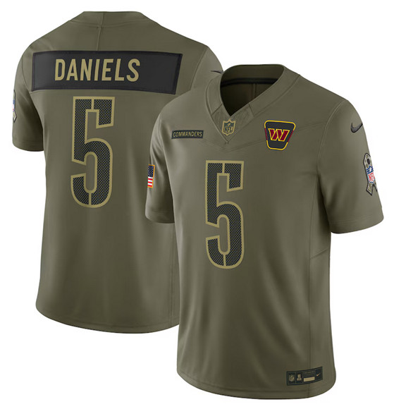 Washington Commanders #5 Jayden Daniels Olive 2025 Salute to Service Limited Football Stitched Jersey Washington Commanders #5 Jayden Daniels Olive 2025 Salute to Service Limited Football Stitched Jersey