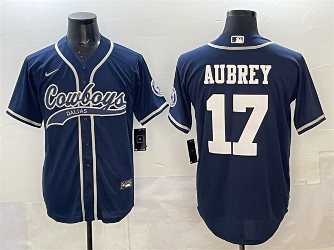 Dallas Cowboys #17 Brandon Aubrey Navy Cool Base Stitched Baseball Jersey