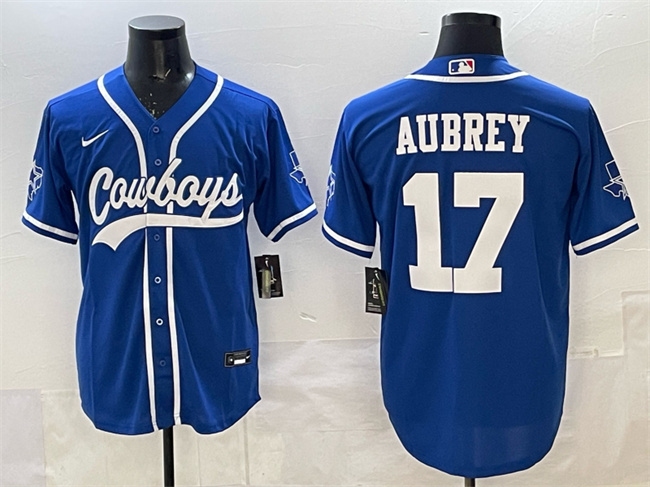 Dallas Cowboys #17 Brandon Aubrey Blue Cool Base Stitched Baseball Jersey