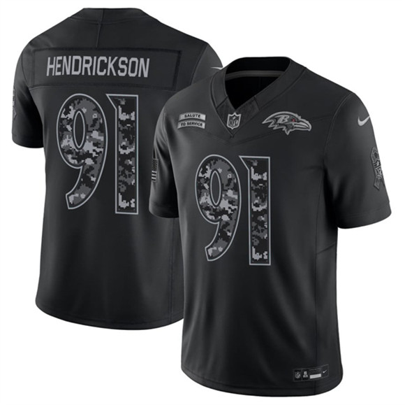 Baltimore Ravens #91 Trey Hendrickson Black F.U.S.E. 2026 Salute to Service Limited Football Stitched Jersey Baltimore Ravens #91 Trey Hendrickson Black F.U.S.E. 2026 Salute to Service Limited Football Stitched Jersey