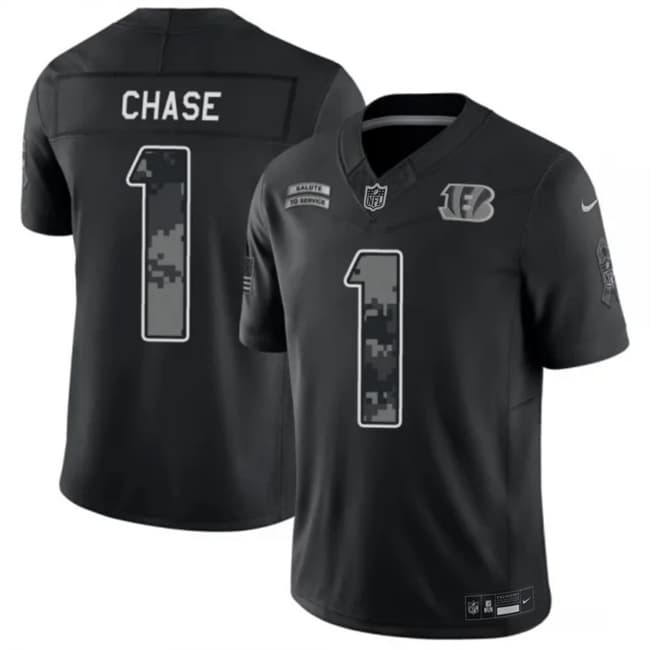 Cincinnati Bengals #1 Ja'Marr Chase Black 2026 F.U.S.E. Salute to Service Limited Football Stitched Jersey