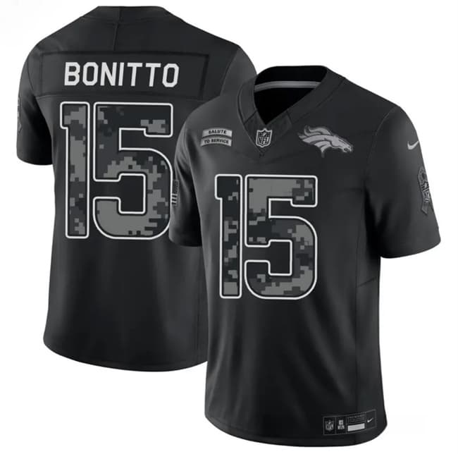 Denver Broncos #15 Nik Bonitto Black 2026 F.U.S.E. Salute to Service Limited Stitched Football Stitched Jersey
