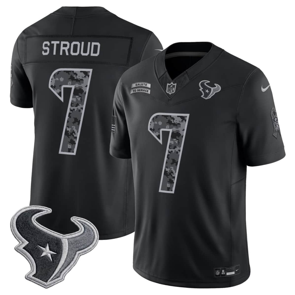 Houston Texans #7 C.J. Stroud Black F.U.S.E. 2026 Salute to Service Limited Football Stitched Jersey Houston Texans #7 C.J. Stroud Black F.U.S.E. 2026 Salute to Service Limited Football Stitched Jersey