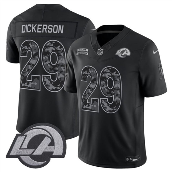 Los Angeles Rams #29 Eric Dickerson Black 2026 F.U.S.E. Salute to Service Limited Football Stitched Jersey Los Angeles Rams #29 Eric Dickerson Black 2026 F.U.S.E. Salute to Service Limited Football Stitched Jersey