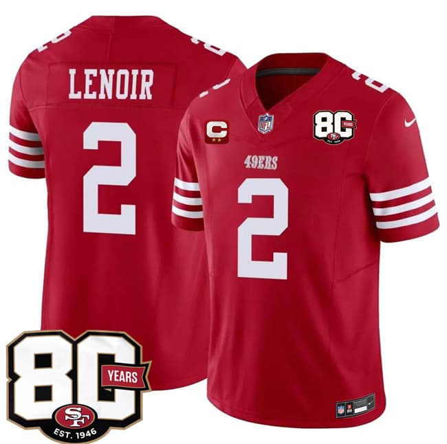 San Francisco 49ers #2 Deommodore Lenoir Red 2026 F.U.S.E. With 80th Anniversary & 2-Star C Patch Vapor Untouchable Limited Stitched Football Jersey San Francisco 49ers #2 Deommodore Lenoir Red 2026 F.U.S.E. With 80th Anniversary & 2-Star C Patch Vapor Untouchable Limited Stitched Football Jersey