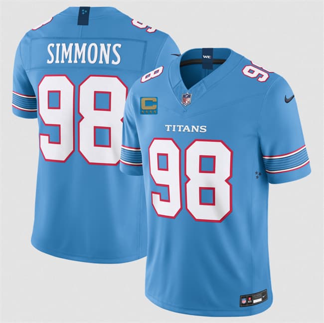 Tennessee Titans #98 Jeffery Simmons Light Blue 2026 With 4-Star C Patch F.U.S.E. Vapor Limited Football Stitched Jersey Tennessee Titans #98 Jeffery Simmons Light Blue 2026 With 4-Star C Patch F.U.S.E. Vapor Limited Football Stitched Jersey