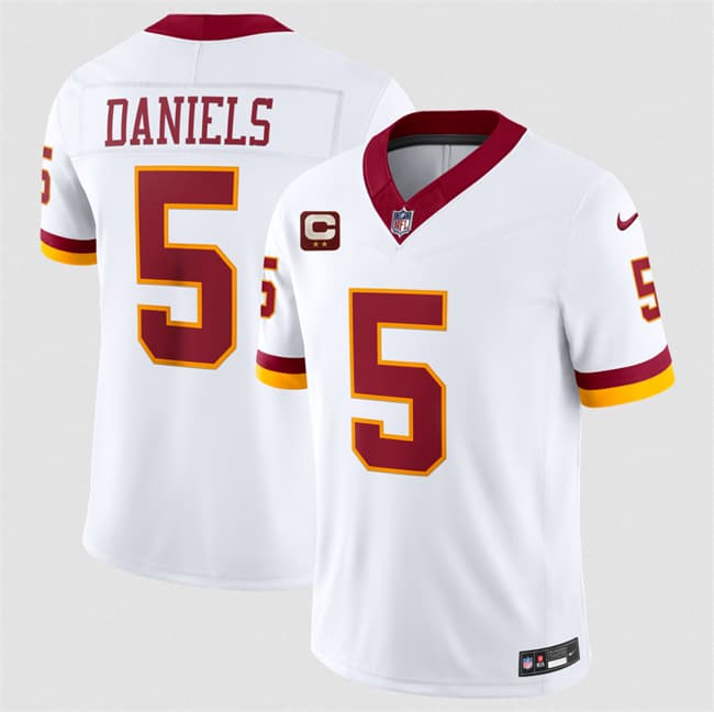 Washington Commanders #5 Jayden Daniels White With 2-Star C Patch F.U.S.E. Throwback Vapor Limited Football Stitched Jersey