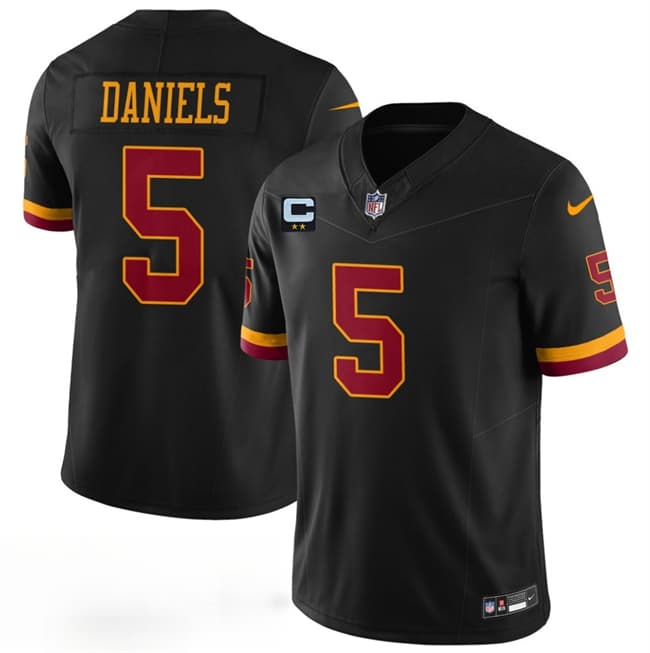 Washington Commanders #5 Jayden Daniels Black With 2-Star C Patch F.U.S.E. Hail Raiser Alternate Vapor Limited Football Stitched Jersey
