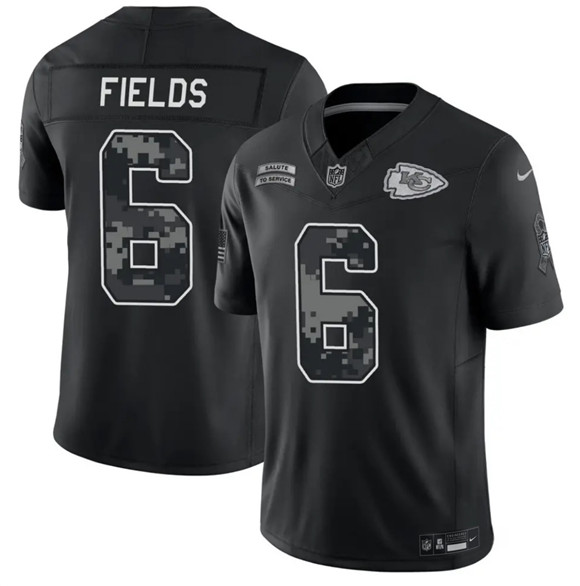 Kansas City Chiefs #6 Justin Fields Black 2026 F.U.S.E. Salute to Service Limited Football Stitched Jersey Kansas City Chiefs #6 Justin Fields Black 2026 F.U.S.E. Salute to Service Limited Football Stitched Jersey