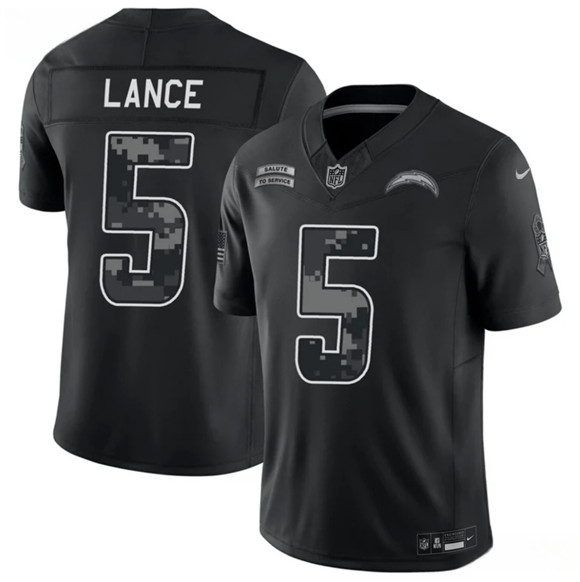 Los Angeles Chargers #5 Trey Lance Black 2026 F.U.S.E. Salute to Service Limited Football Stitched Jersey Los Angeles Chargers #5 Trey Lance Black 2026 F.U.S.E. Salute to Service Limited Football Stitched Jersey