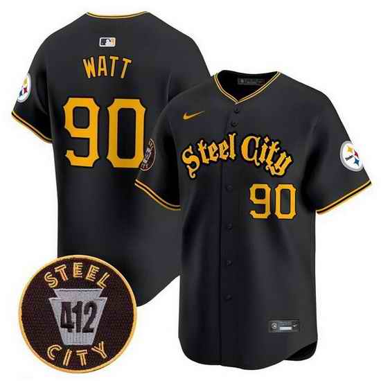 Pittsburgh Steelers 90 T J Watt Black 412 Patch Vapor Premier Limited Stitched Baseball Jersey