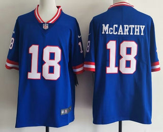 New York Giants #18 JJ McCarthy Limited Blue Throwback Vapor Jersey New York Giants #18 JJ McCarthy Limited Blue Throwback Vapor Jersey