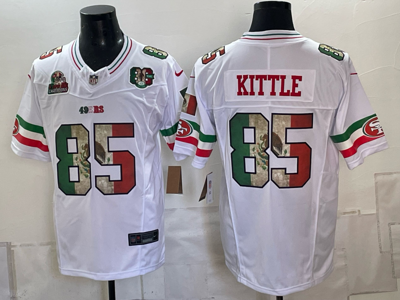 San Francisco 49ers #85 George kittle White Mexico 80th Anniversary Five Time Super Bowl Champions Patch 2026 F.U.S.E. Vapor Untouchable Limited Stitched Football Jersey
