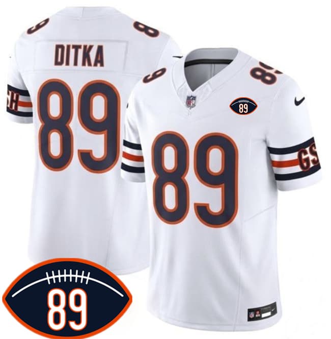 Chicago Bears #89 Mike Ditka White 2026 With Mike Ditka 89 Patch F.U.S.E. Vapor Untouchable Limited Football Stitched Jersey