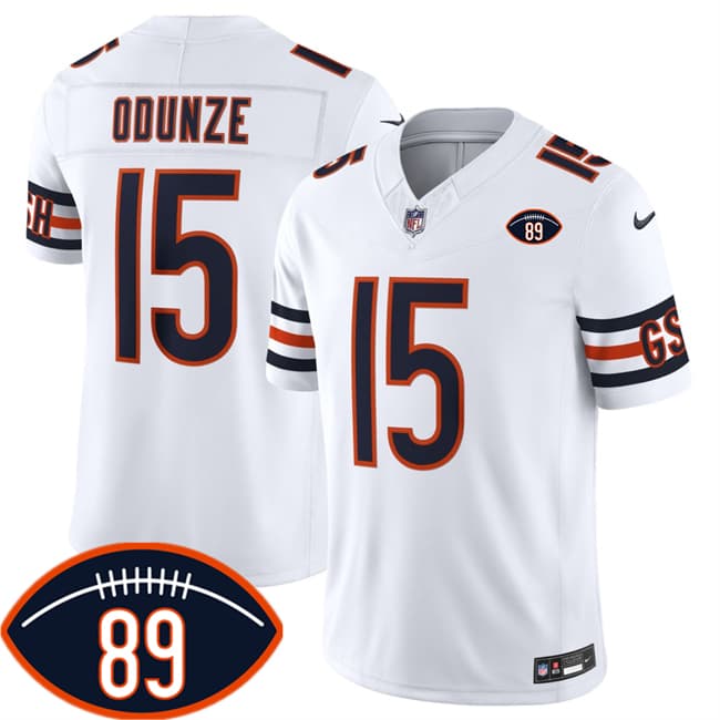 Chicago Bears #15 Rome Odunze White 2026 F.U.S.E. With Mike Ditka 89 Patch Vapor Untouchable Limited Football Stitched Jersey Chicago Bears #15 Rome Odunze White 2026 F.U.S.E. With Mike Ditka 89 Patch Vapor Untouchable Limited Football Stitched Jersey