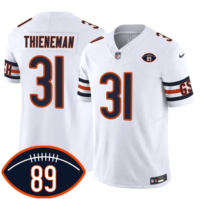 Chicago Bears #31 Dillon Thieneman White 2026 F.U.S.E. With Mike Ditka 89 Patch Vapor Untouchable Limited Football Stitched Jersey Chicago Bears #31 Dillon Thieneman White 2026 F.U.S.E. With Mike Ditka 89 Patch Vapor Untouchable Limited Football Stitched Jersey