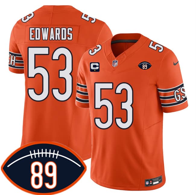 Chicago Bears #53 T.J. Edwards Orange 2026 With Mike Ditka 89 Patch F.U.S.E. 2-Star C Patch Vapor Untouchable Limited Football Stitched Jersey
