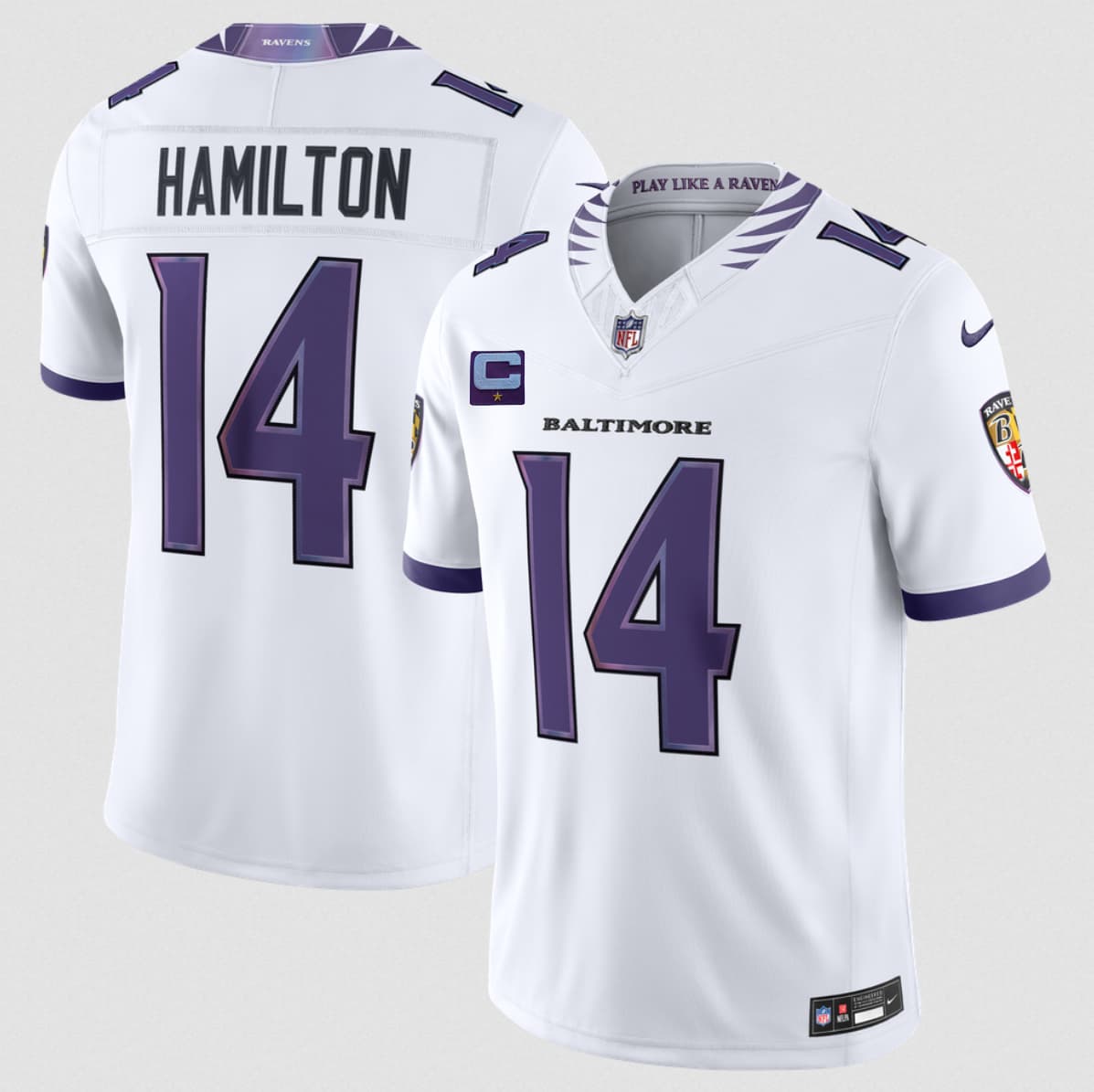 Baltimore Ravens #14 Kyle Hamilton White 2026 With 1-Star C Patch F.U.S.E. Vapor Limited Football Stitched Jersey