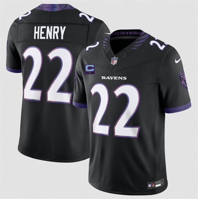 Baltimore Ravens #22 Derrick Henry Black 2026 With 1-Star C Patch F.U.S.E. Alternate Vapor Limited Football Stitched Jersey