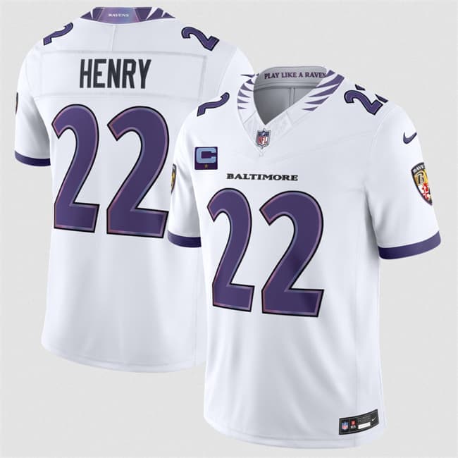 Baltimore Ravens #22 Derrick Henry White 2026 With 1-Star C Patch F.U.S.E. Vapor Limited Football Stitched Jersey