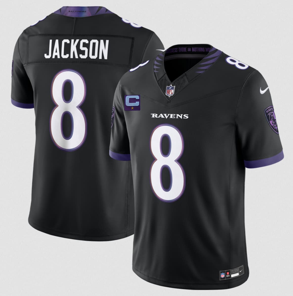 Baltimore Ravens #8 Lamar Jackson Black 2026 With 1-Star C Patch F.U.S.E. Alternate Vapor Limited Football Stitched Jersey