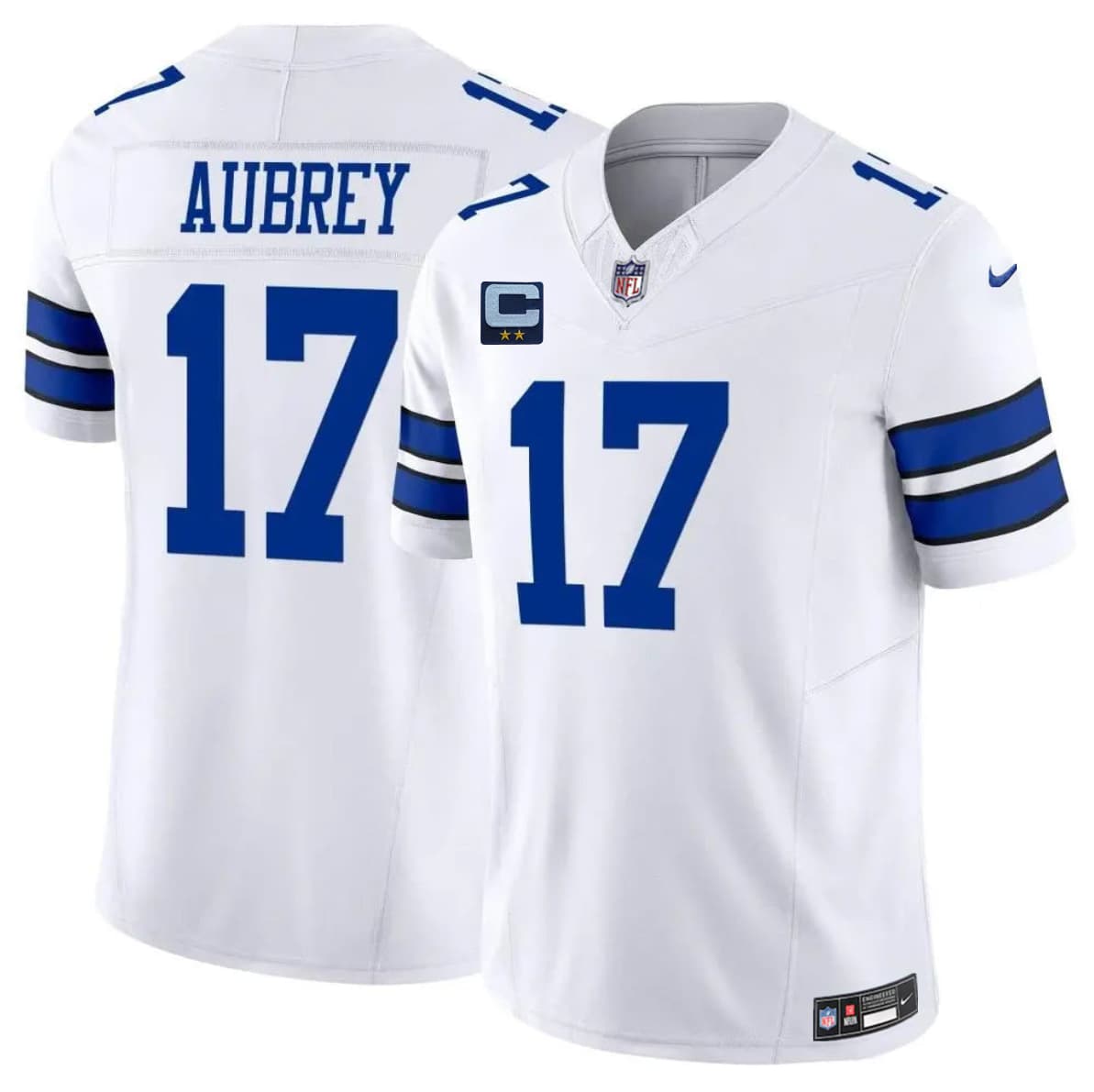Dallas Cowboys #17 Brandon Aubrey White 2026 With 2-Star C Patch F.U.S.E. Vapor Untouchable Limited Stitched Football Jersey Dallas Cowboys #17 Brandon Aubrey White 2026 With 2-Star C Patch F.U.S.E. Vapor Untouchable Limited Stitched Football Jersey