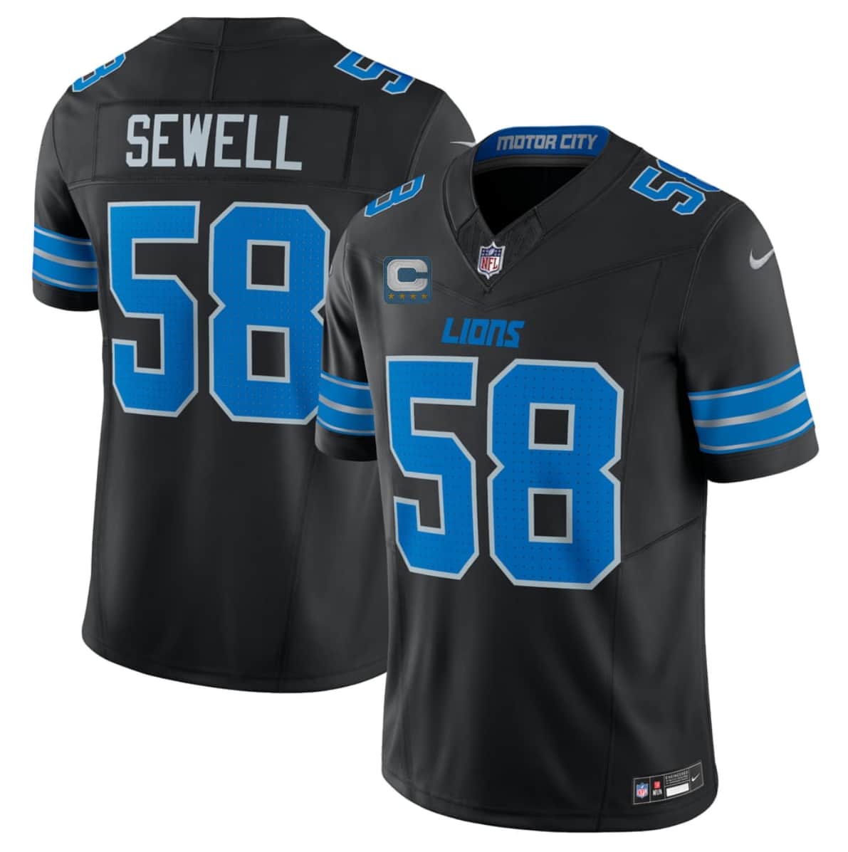 Detroit Lions #58 Penei Sewell Black 2026 With 4-Star C Patch F.U.S.E. Vapor Limited Football Stitched Jersey Detroit Lions #58 Penei Sewell Black 2026 With 4-Star C Patch F.U.S.E. Vapor Limited Football Stitched Jersey