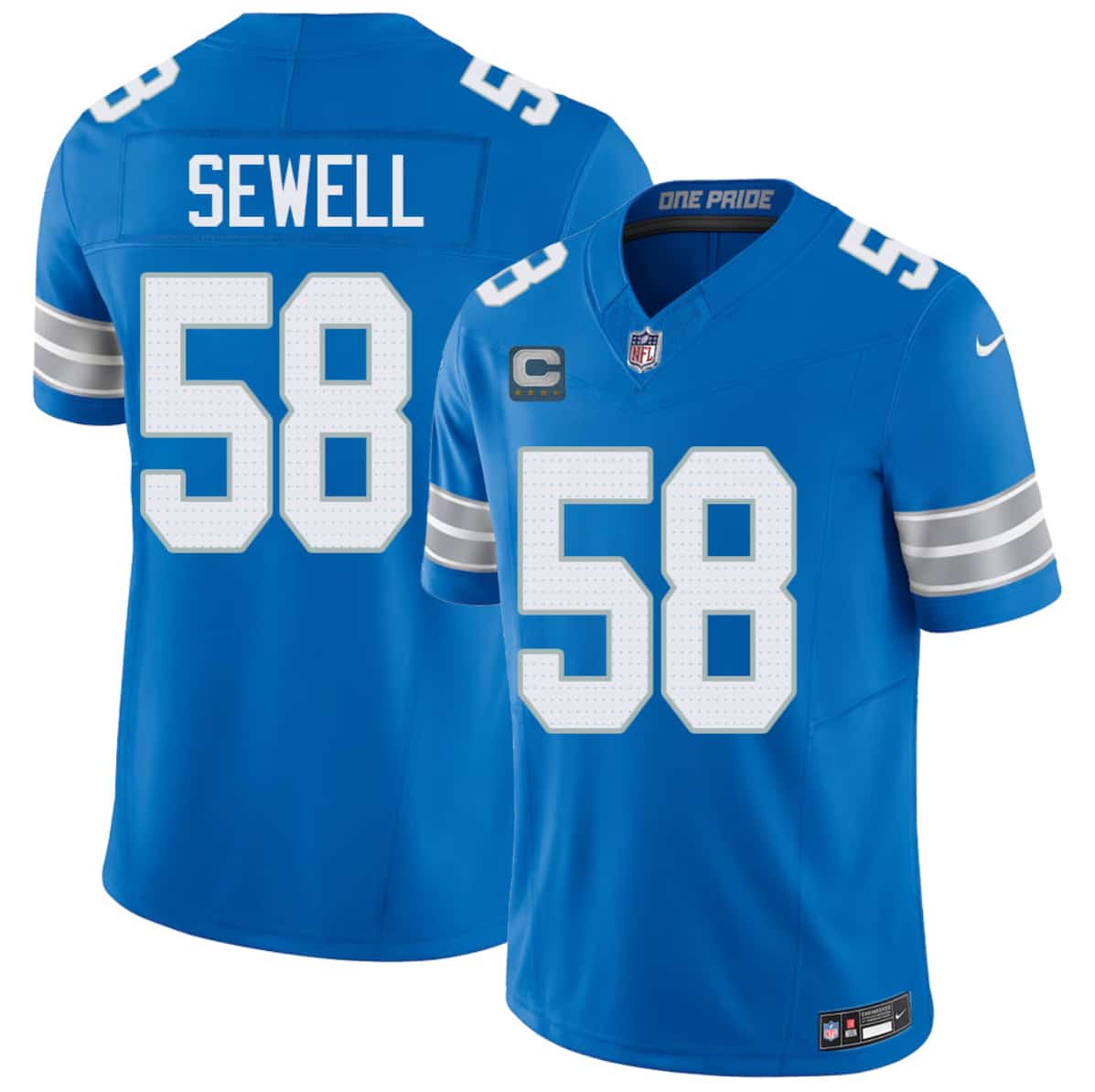 Detroit Lions #58 Penei Sewell Blue 2026 With 4-Star C Patch F.U.S.E. Vapor Limited Football Stitched Jersey Detroit Lions #58 Penei Sewell Blue 2026 With 4-Star C Patch F.U.S.E. Vapor Limited Football Stitched Jersey