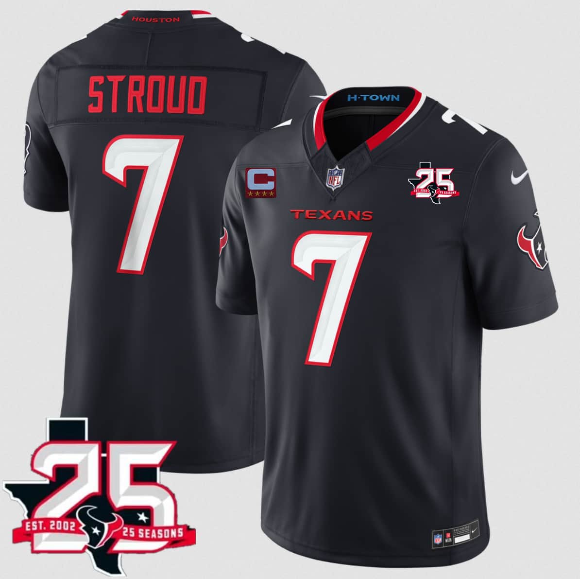 Houston Texans #7 C.J. Stroud Navy 2nd Alternate 2026 With 25th Anniversary Patch And 4-Star C Patch F.U.S.E. Vapor Limited Football Stitched Jersey Houston Texans #7 C.J. Stroud Navy 2nd Alternate 2026 With 25th Anniversary Patch And 4-Star C Patch F.U.S.E. Vapor Limited Football Stitched Jersey
