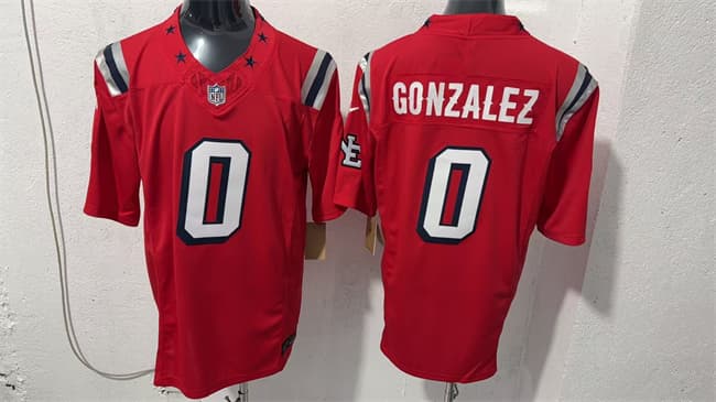 New England Patriots #0 Christian Gonzalez Red F.U.S.E. Vapor Limited Football Stitched Jersey