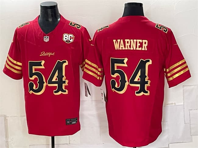 San Francisco 49ers #54 Fred Warner Red Gold 80th Anniversary Patch 'Rivalries' 2026 F.U.S.E. Vapor Untouchable Limited Football Stitched Jersey