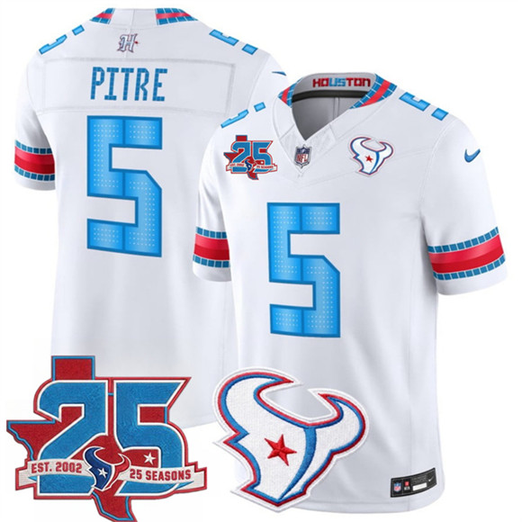 Houston Texans #5 Jalen Pitre White 2026 25th Anniversary Patch F.U.S.E. Rivalries Collection Limited Football Stitched Jersey Houston Texans #5 Jalen Pitre White 2026 25th Anniversary Patch F.U.S.E. Rivalries Collection Limited Football Stitched Jersey